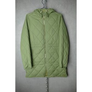 L.L.Bean Womens Quilted Hooded Jacket Deep Olive Green Size S DEFECT READ